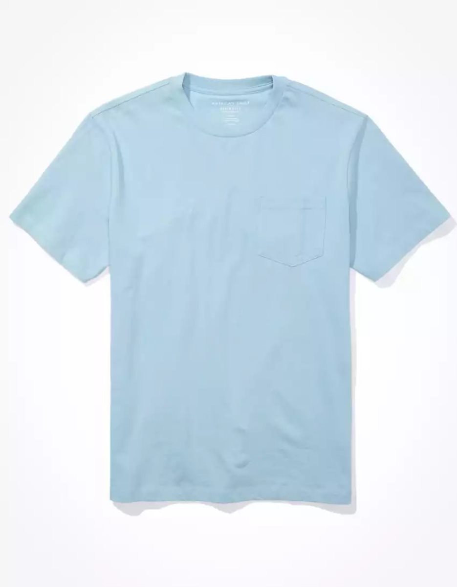 T Shirts American Eagle AE Super Soft Legend Pocket Bleu Clair Homme | PCB-87409518